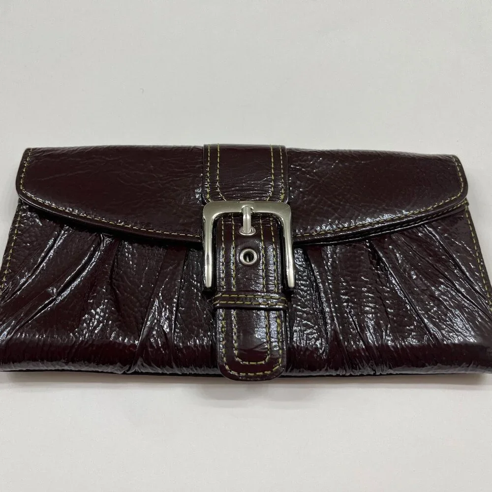 Buckle Wallet / Clutch - Shiny Brown Faux Leather - Multi-Pocket - NWT